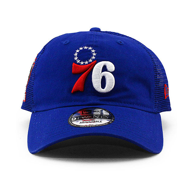 ニューエラ メッシュキャップ 9TWENTY フィラデルフィア 76ERS NBA DISTINCT SIDE PATCH TRUCKER MESH CAP ROYAL