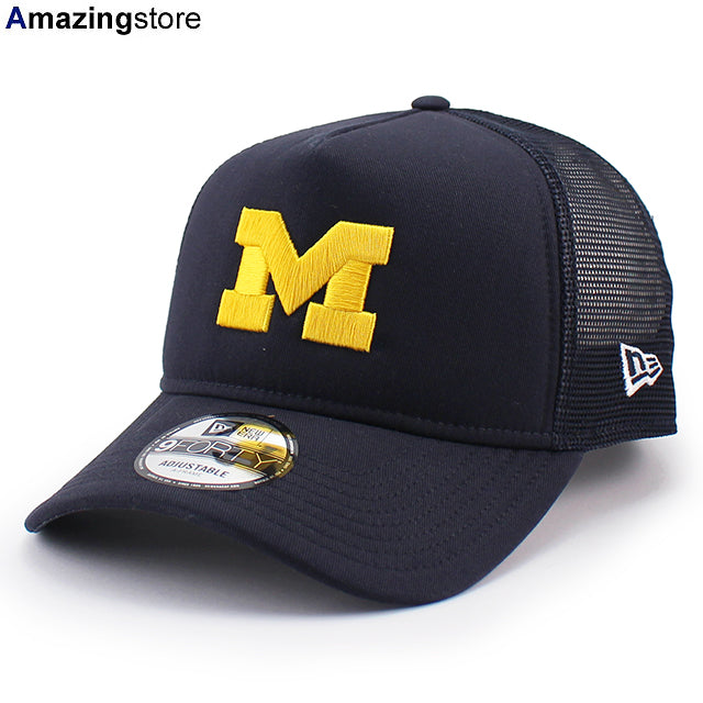 ニューエラ メッシュキャップ 9FORTY ミシガン ウォルバリンズ NCAA A-FRAME TRUCKER MESH CAP NAVY