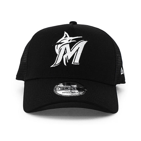 ニューエラ メッシュキャップ 9FORTY マイアミ マーリンズ MLB A-FRAME TRUCKER MESH CAP BLACK