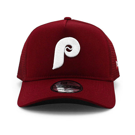 ニューエラ メッシュキャップ 9FORTY フィラデルフィア フィリーズ MLB COOPERSTOWN A-FRAME TRUCKER MESH CAP BURGUNDY