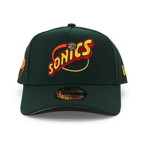 ニューエラ キャップ 9FORTY シアトル スーパーソニックス NBA WESTERN CONFERENCE GREY BOTTOM A-FRAME SNAPBACK CAP GREEN