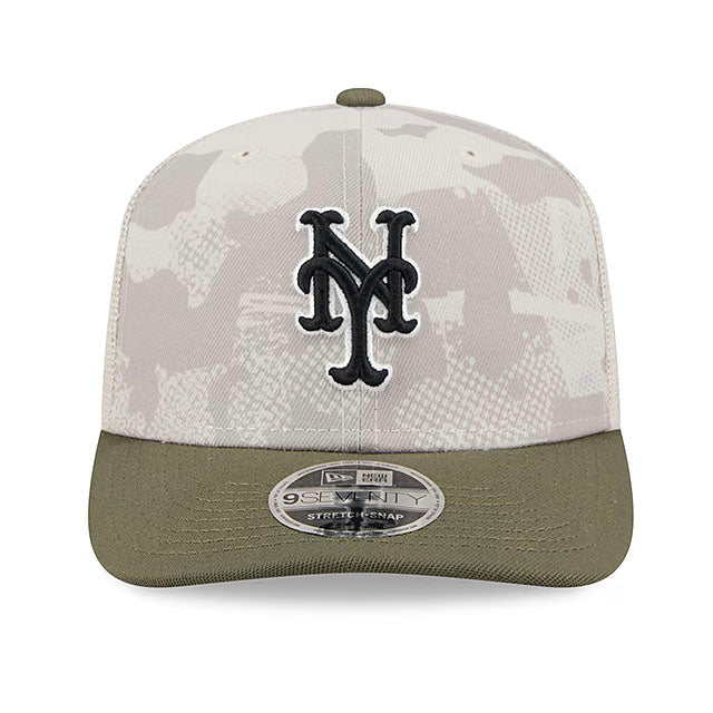 ニューエラ キャップ 9SEVENTY ニューヨーク メッツ 2025 MLB ARMED FORCES STRETCH MESH SNAPBACK CAP LT BEIGE