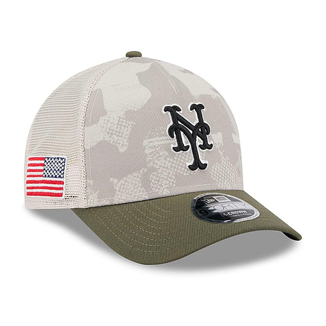 ニューエラ キャップ 9FORTY M-CROWN ニューヨーク メッツ 2025 MLB ARMED FORCES MESH SNAPBACK CAP LT BEIGE