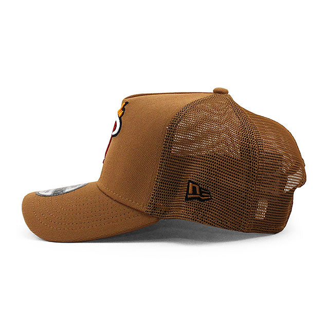 ニューエラ メッシュキャップ 9FORTY マイアミ ヒート NBA A-FRAME TRUCKER MESH CAP TAN