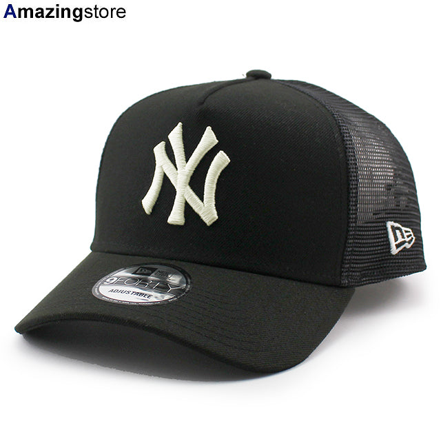 ニューエラ メッシュキャップ 9FORTY ニューヨーク ヤンキース MLB A-FRAME TRUCKER MESH CAP BLACK CHROME WHITE