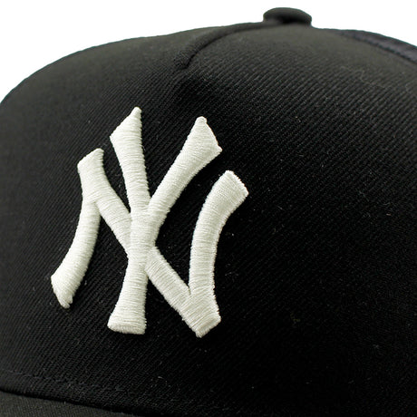 ニューエラ メッシュキャップ 9FORTY ニューヨーク ヤンキース MLB A-FRAME TRUCKER MESH CAP BLACK CHROME WHITE