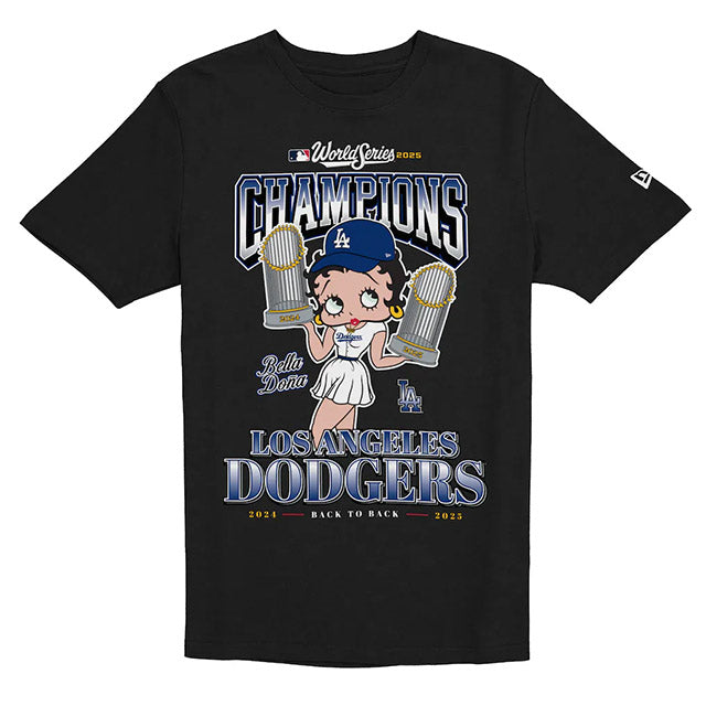 海外取寄 ニューエラ Tシャツ ロサンゼルス ドジャース ベラ ドーニャ 2025 WORLD SERIES CHAMPIONS BETTY BOOP TROPHY T-SHIRT BLACK