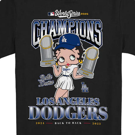 海外取寄 ニューエラ Tシャツ ロサンゼルス ドジャース ベラ ドーニャ 2025 WORLD SERIES CHAMPIONS BETTY BOOP TROPHY T-SHIRT BLACK