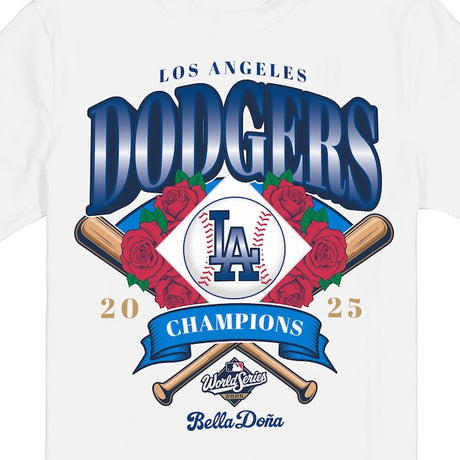 海外取寄 ニューエラ Tシャツ ロサンゼルス ドジャース ベラ ドーニャ 2025 WORLD SERIES CHAMPIONS ROSES T-SHIRT WHITE