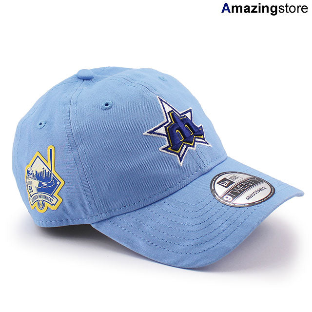 イチロー永久欠番記念モデル ニューエラ キャップ 9TWENTY シアトル マリナーズ MLB COOPERSTOWN NUMBER RETIREMENT STRAPBACK CAP SKY BLUE