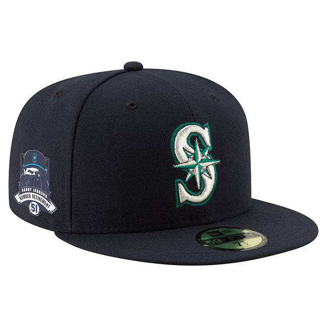 ランディ ジョンソン永久欠番記念モデル ニューエラ キャップ 海外取寄 59FIFTY シアトル マリナーズ MLB NUMBER RETIREMENT SIDE PATCH FITTED CAP NAVY
