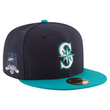 ランディ ジョンソン永久欠番記念モデル ニューエラ キャップ 海外取寄 59FIFTY シアトル マリナーズ MLB NUMBER RETIREMENT SIDE PATCH FITTED CAP NAVY-TEAL