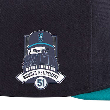 ランディ ジョンソン永久欠番記念モデル ニューエラ キャップ 海外取寄 59FIFTY シアトル マリナーズ MLB NUMBER RETIREMENT SIDE PATCH FITTED CAP NAVY-TEAL