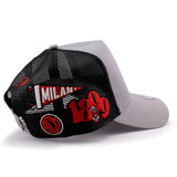 ニューエラ メッシュキャップ ACミラン SERIA A E-FRAME PATCH TRUCKER MESH CAP GREY BLACK