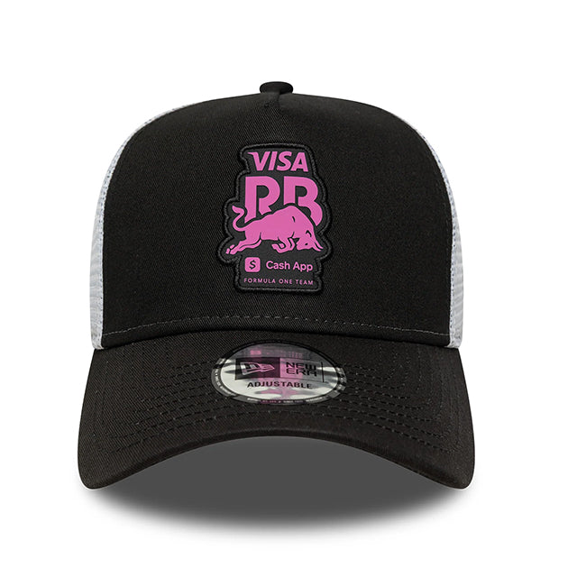 ニューエラ メッシュキャップ ビザ キャッシュアップ RB フォーミュラワン チーム SEASONAL E-FRAME TRUCKER MESH CAP BLACK-WHITE