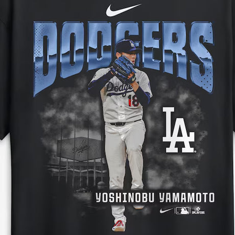 山本由伸モデル 海外取寄 ナイキ Tシャツ ロサンゼルス ドジャース ENLARGED PLAYER GRAPHIC MAX90 HEEAVYWEIGHT T-SHIRT BLACK