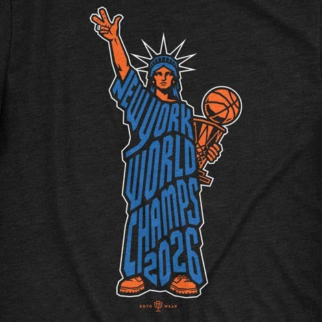 53年振りNBAファイナル優勝 海外取寄 ニューヨーク ニックス Tシャツ NY 2026 CHAMPS T-SHIRT BLACK