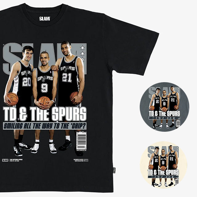 ティム ダンカン・トニー パーカー・マヌ ジノビリモデル スラム サンアントニオ スパーズ Tシャツ 海外取寄 SLAM HARDWOOD CLASSICS COVER T-SHIRT