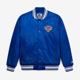 海外取寄 スターター ジャケット ニューヨーク ニックス FINAL BUZZER SATIN VARSITY FULL-SNAP JACKET BLUE