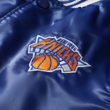 海外取寄 スターター ジャケット ニューヨーク ニックス FINAL BUZZER SATIN VARSITY FULL-SNAP JACKET BLUE