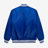 海外取寄 スターター ジャケット ニューヨーク ニックス FINAL BUZZER SATIN VARSITY FULL-SNAP JACKET BLUE