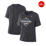 女性用 2025 ナショナルリーグチャンピオン ロッカールームモデル 海外取寄 Tシャツ ロサンゼルス ドジャース MLB WOMEN'S 2025 NATIONAL LEAGUE CHAMPIONS LOCKER ROOM T-SHIRT HEATHER CHARCOAL