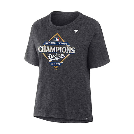 女性用 2025 ナショナルリーグチャンピオン ロッカールームモデル 海外取寄 Tシャツ ロサンゼルス ドジャース MLB WOMEN'S 2025 NATIONAL LEAGUE CHAMPIONS LOCKER ROOM T-SHIRT HEATHER CHARCOAL