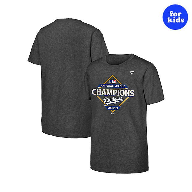 子供用 2025 ナショナルリーグチャンピオン ロッカールームモデル 海外取寄 Tシャツ ロサンゼルス ドジャース MLB YOUTH 2025 NATIONAL LEAGUE CHAMPIONS LOCKER ROOM T-SHIRT HEATHER CHARCOAL