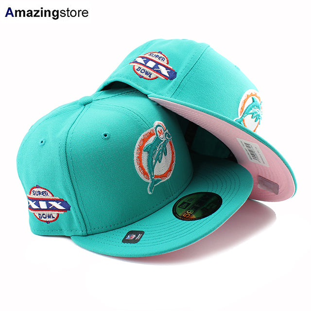 ニューエラ キャップ 59FIFTY マイアミ ドルフィンズ NFL SUPER BOWL XIX PINK BOTTOM FITTED CAP TEAL