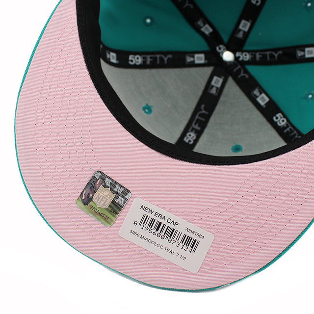 ニューエラ キャップ 59FIFTY マイアミ ドルフィンズ NFL SUPER BOWL XIX PINK BOTTOM FITTED CAP TEAL