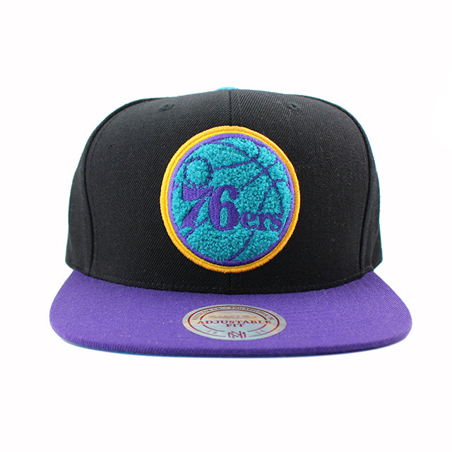 ミッチェル＆ネス スナップバック キャップ フィラデルフィア 76ERS NBA AQUA PURPLE SNAPBACK CAP BLACK PURPLE