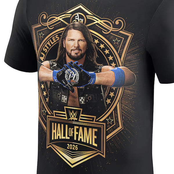 AJ スタイルズ WWE殿堂入り記念モデル 海外取寄 WWE AUTHENTIC Tシャツ HALL OF FAME 2026 INDUCTEE T-SHIRT BLACK