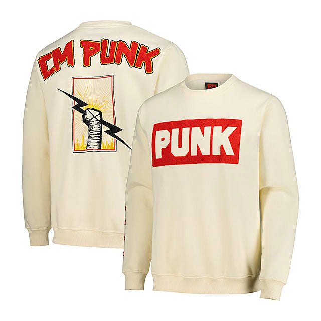 CMパンクモデル 海外取寄 WWE AUTHENTIC スウェット FIST SKYLINE SWEATSHIRT CREAM