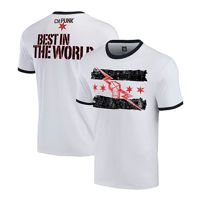 CMパンクモデル 海外取寄 WWE AUTHENTIC Tシャツ BEST IN THE WORLD RINGER T-SHIRT WHITE