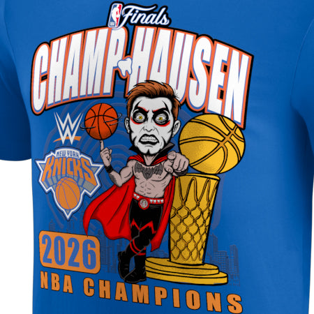 ダンハウゼンモデル 海外取寄 WWE AUTHENTIC Tシャツ NEW YORK KNICKS 2026 NBA FINALS CHAMPIONS T-SHIRT BLUE