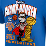 ダンハウゼンモデル 海外取寄 WWE AUTHENTIC Tシャツ NEW YORK KNICKS 2026 NBA FINALS CHAMPIONS T-SHIRT BLUE