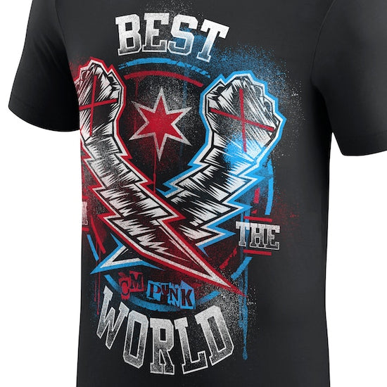 海外取寄 CMパンクモデル WWE AUTHENTIC Tシャツ LIGHTNING FISTS T-SHIRT BLACK