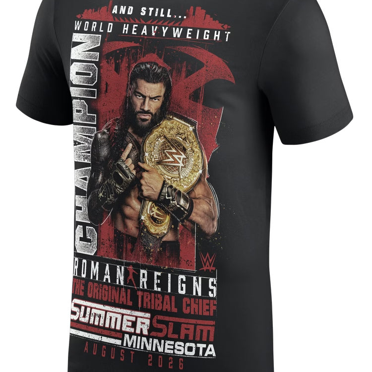 ローマン レインズモデル 海外取寄 WWE AUTHENTIC Tシャツ SUMMERSLAM 2026 AND STILL WORLD HEAVYWEIGHT CHAMPION T-SHIRT BLACK