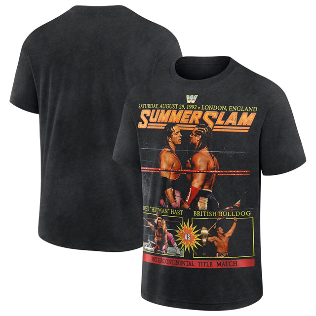 ブレット ハート vs ブリティッシュ ブルドッグモデル 海外取寄 WWE AUTHENTIC Tシャツ SUMMERSLAM 1992 T-SHIRT BLACK