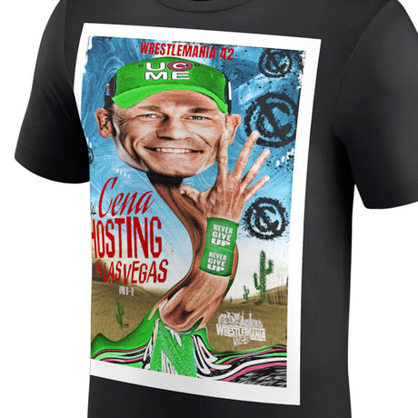 海外取寄 レッスルマニア42 ジョン シナモデル WWE AUTHENTIC Tシャツ HOSTING IN LAS VEGAS T-SHIRT BLACK