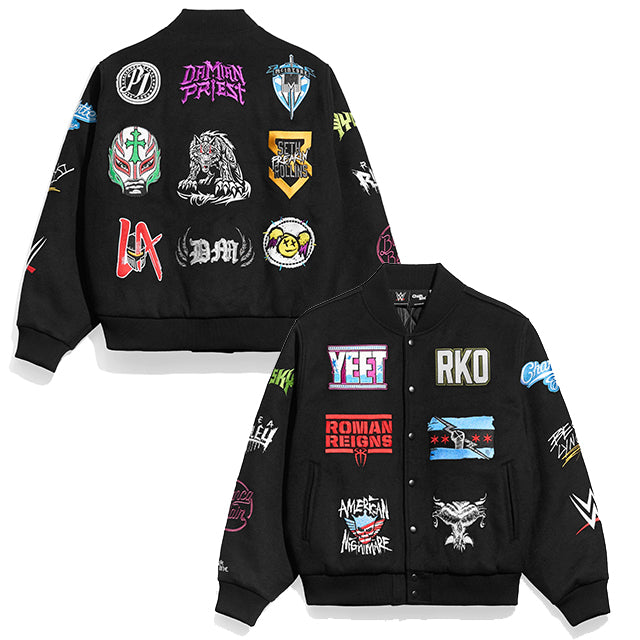 海外取寄 WWE ジャケット WWE SUPERSTAR LOGOS VARSITY JACKET BLACK
