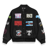 海外取寄 WWE ジャケット WWE SUPERSTAR LOGOS VARSITY JACKET BLACK