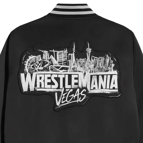 海外取寄 レッスルマニア42モデル WWE ジャケット WRESTLEMANIA 42 VEGAS FULL-SNAP QUILTED SATIN JACKET BLACK