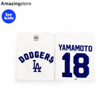 山本由伸モデル ファナティクス 子供用 Tシャツ ロサンゼルス ドジャース MLB YOUTH NAME&NUMBER T-SHIRT WHITE
